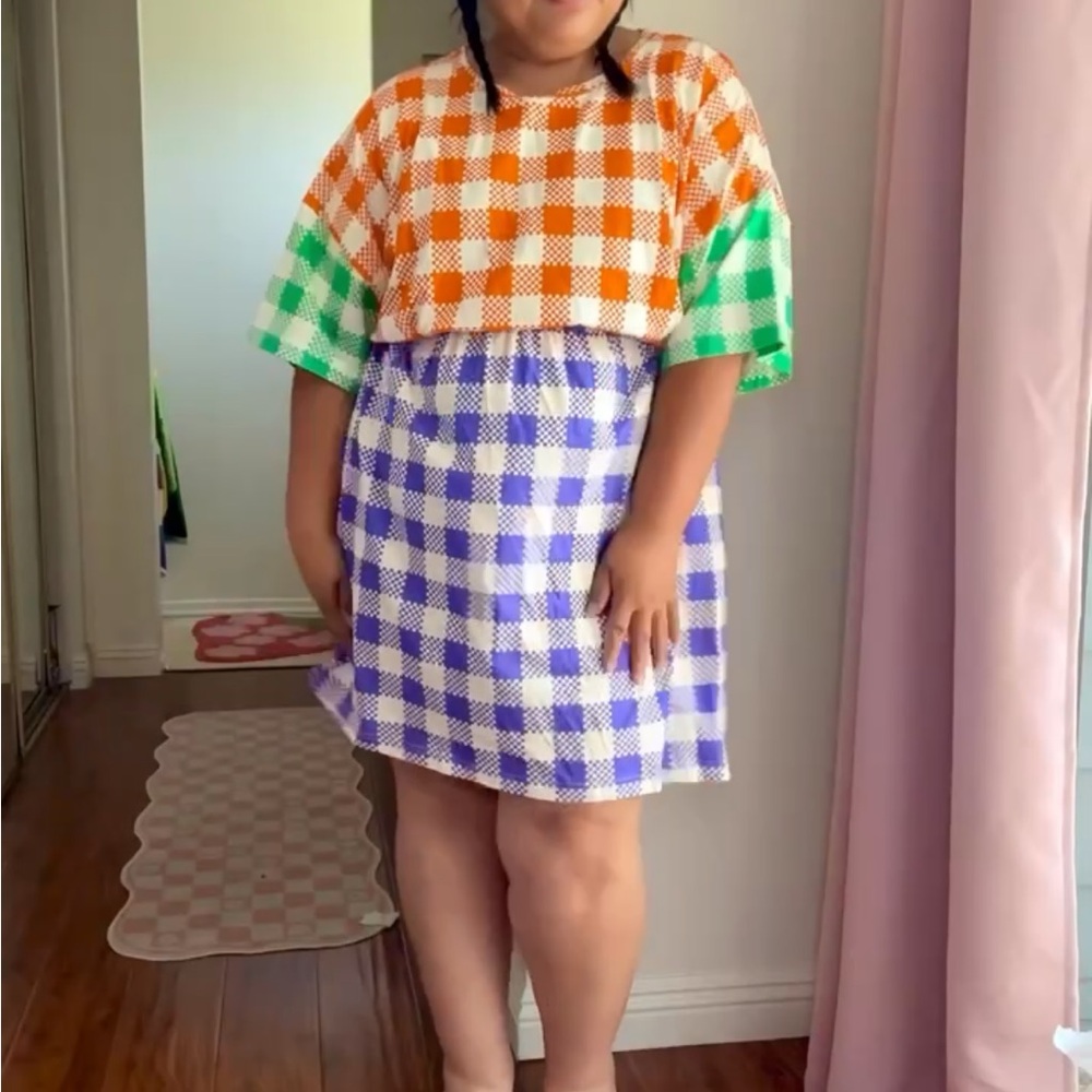 Gorman Orange and Blue Gingham Mini Dress with Side Cut Outs - Picture 2 of 5